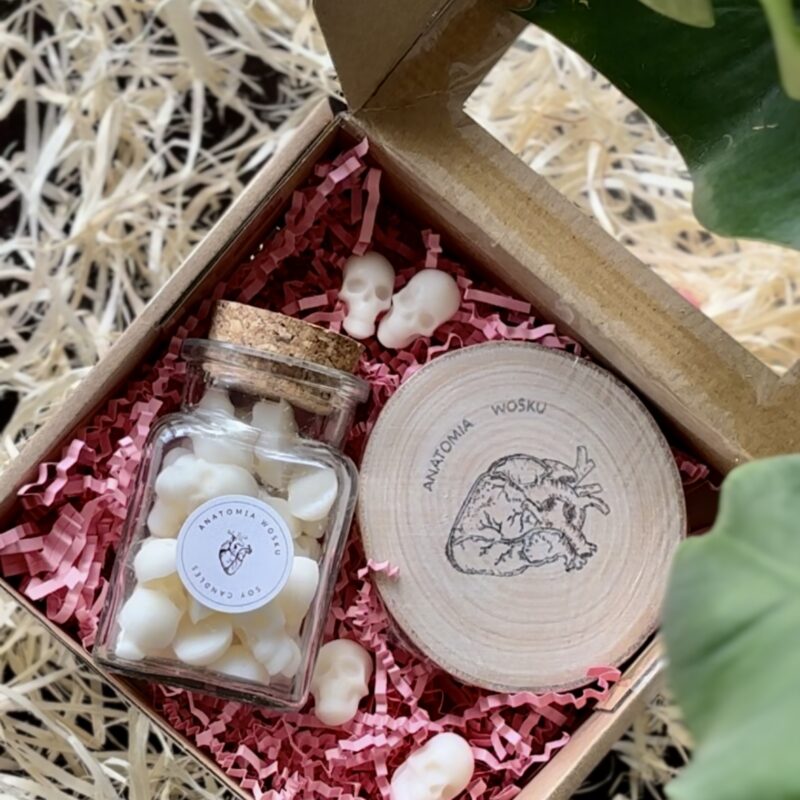 anatomiczny zestaw prezentowy (słoiczek czaszek + anatomiczna podstawka)