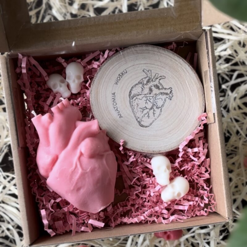 anatomiczny zestaw prezentowy ( serce sojowe czerwone + anatomiczna podstawka)